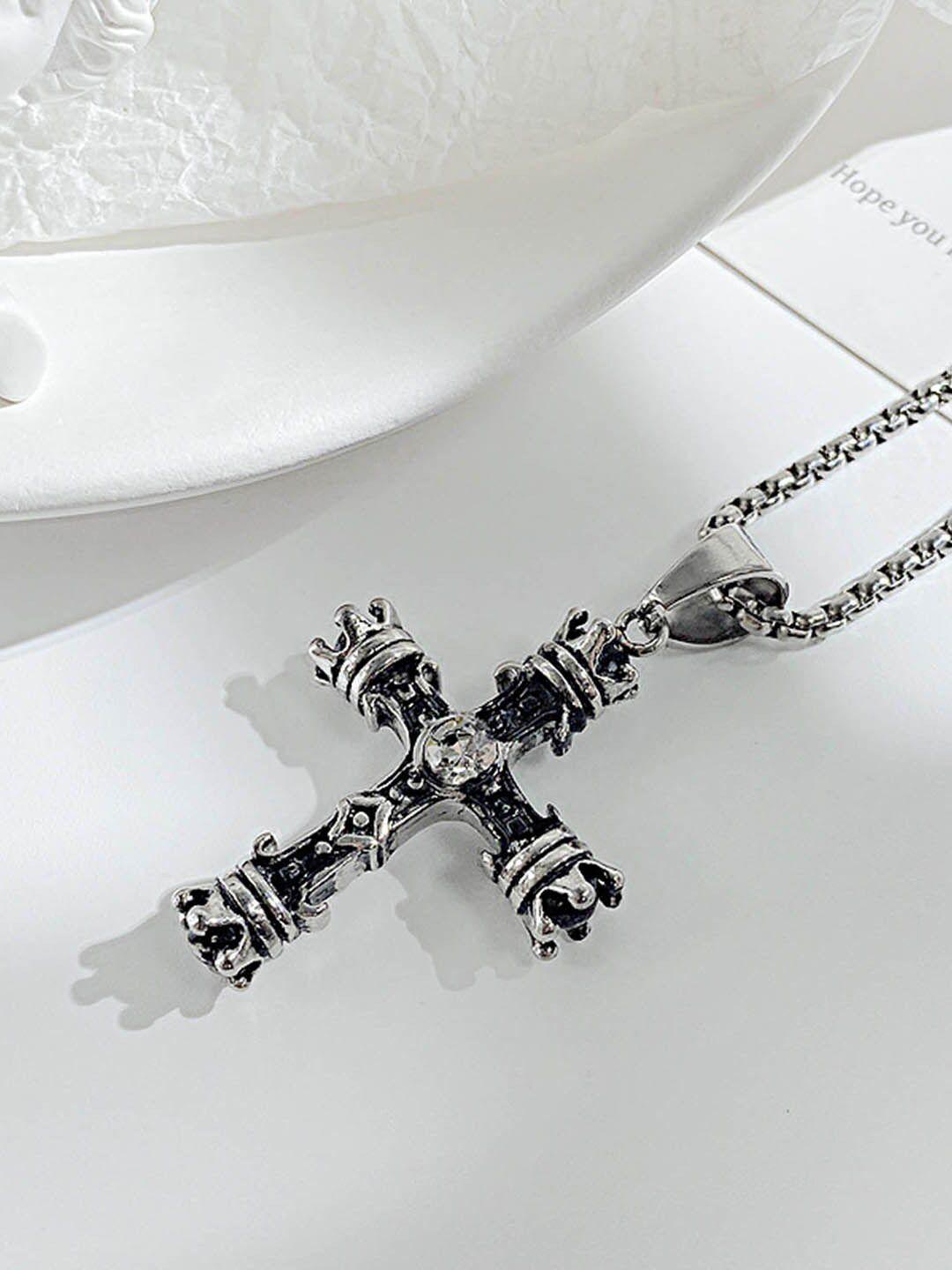 peora silver-plated stainless steel cross pendant chain
