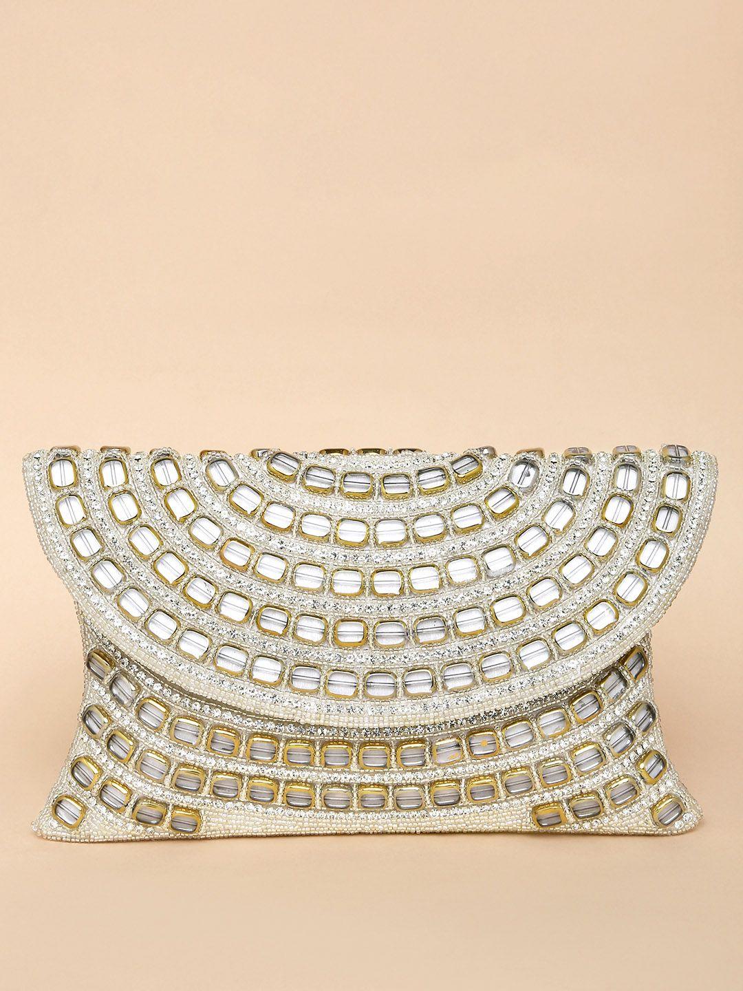 peora silver-toned & gold-toned embellished purse clutch