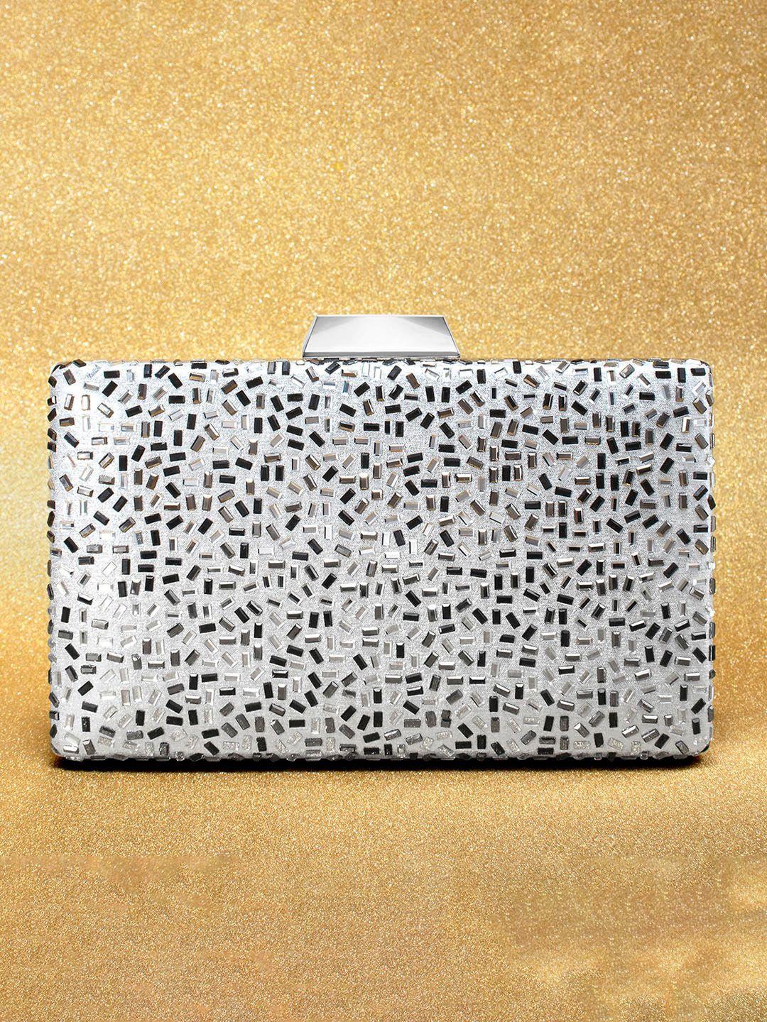 peora silver-toned textured box clutch