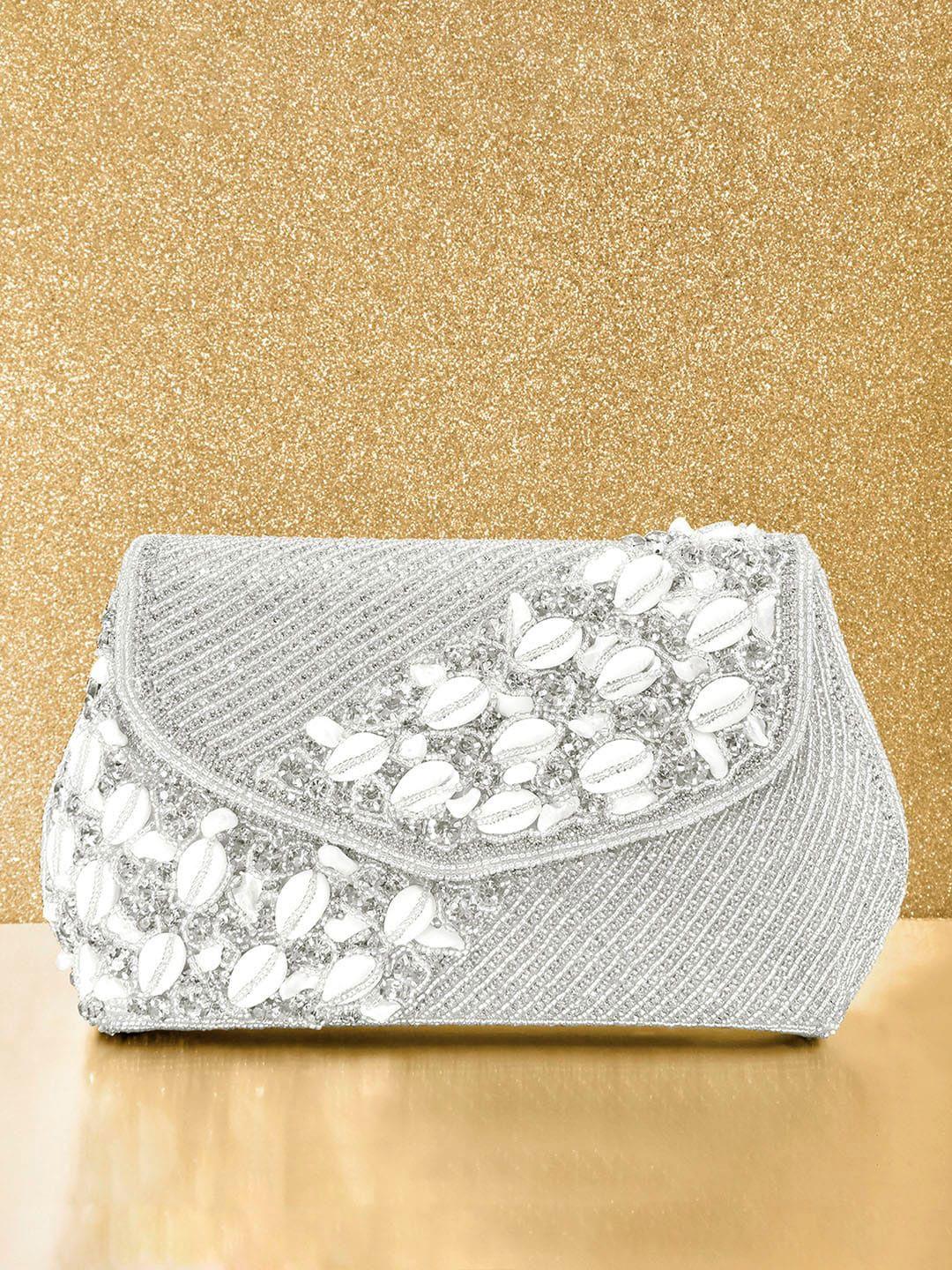 peora silver-toned textured purse clutch
