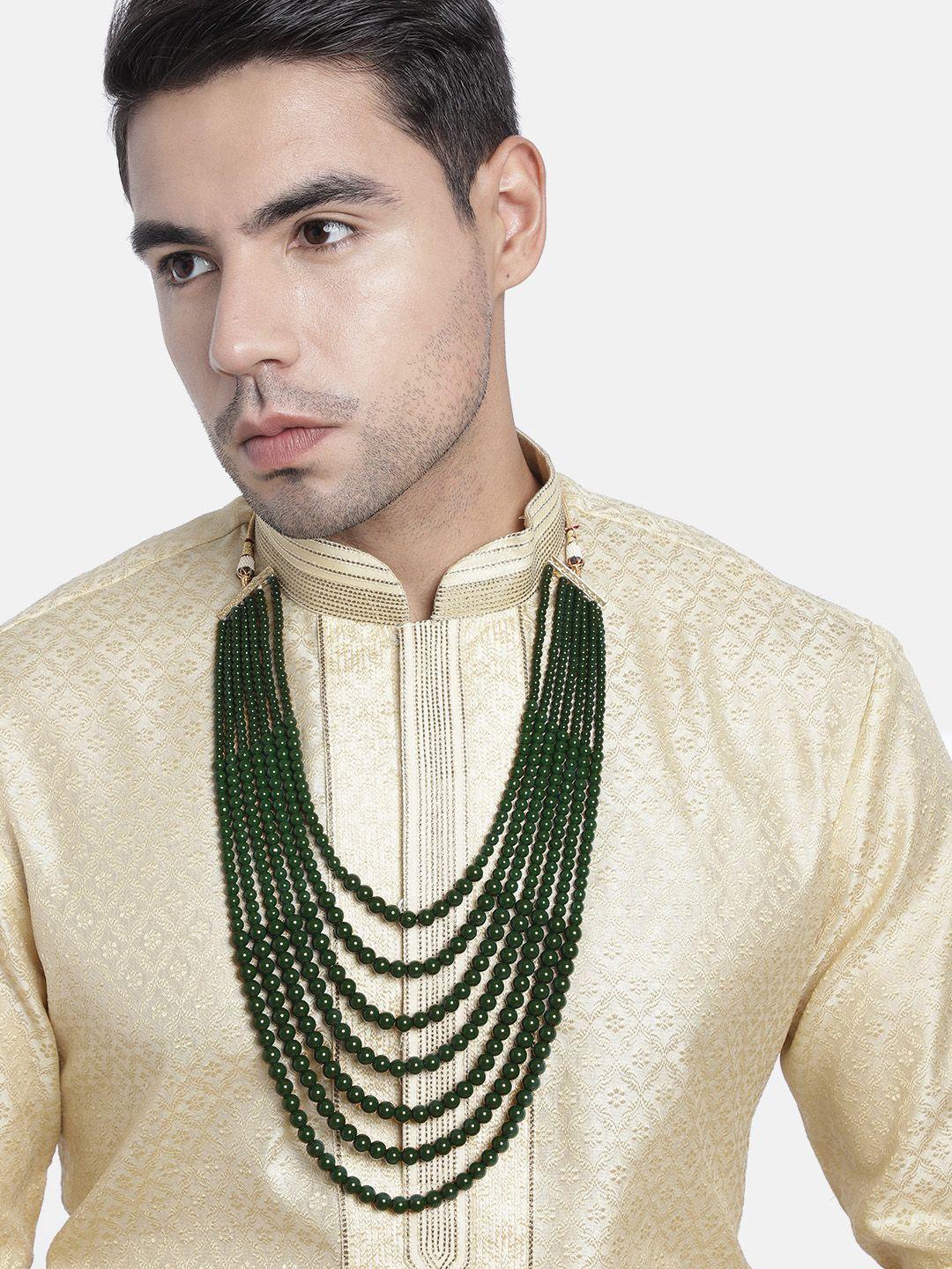 peora unisex green & gold-plated beaded layered necklace