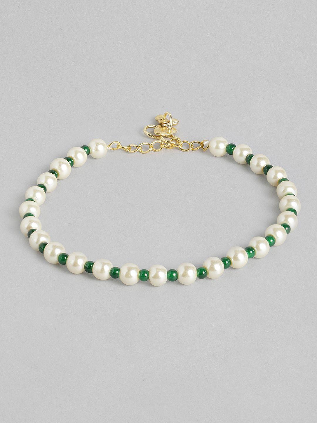peora white & green pearls handcrafted anklets