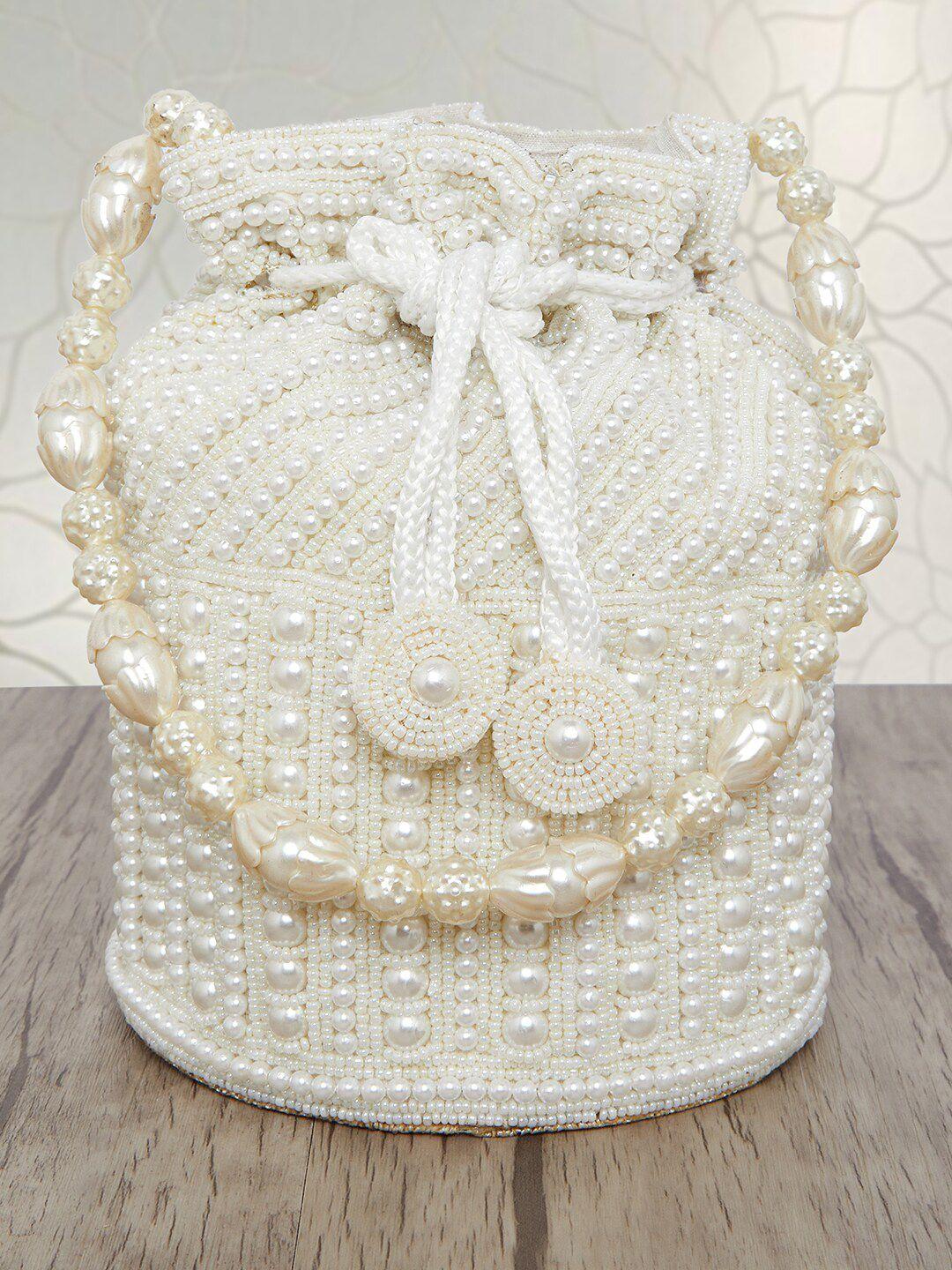 peora white embellished potli clutch