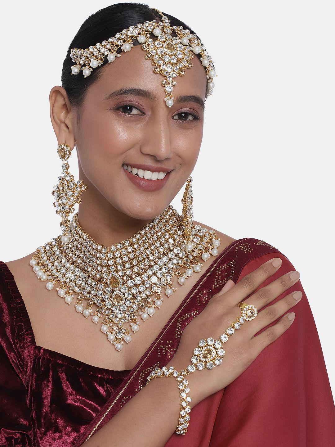 peora white gold-plated crystals embellished bridal jewellery set