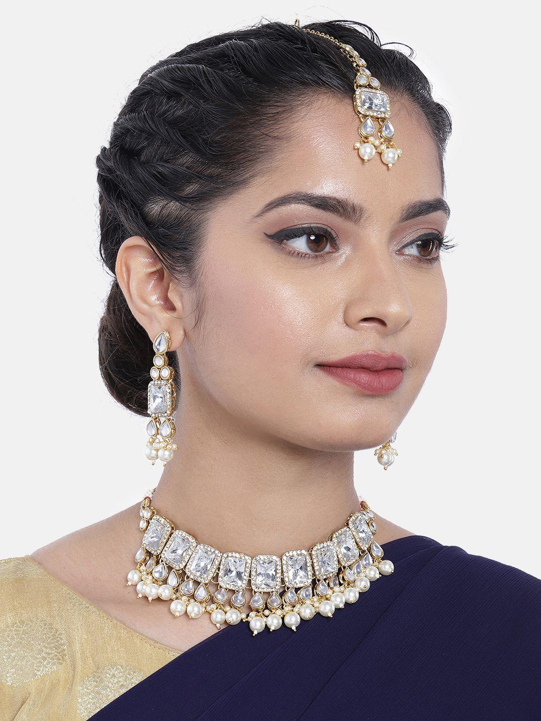 peora white gold-plated kundan studded handcrafted jewellery set