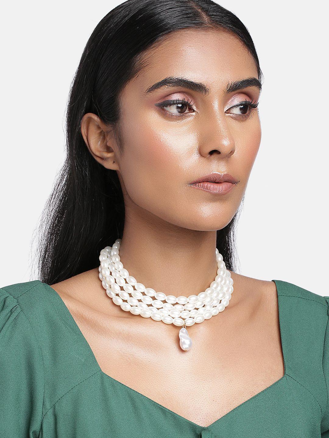 peora white pearl beaded vintage multistrand choker necklace