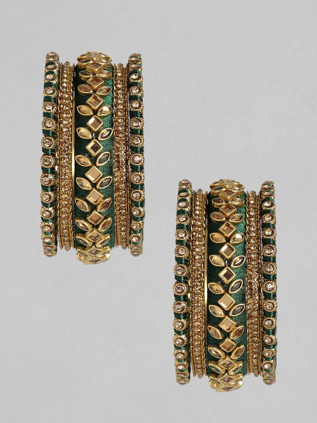 peora women 10pcs gold-plated stone studded silk threaded bangles