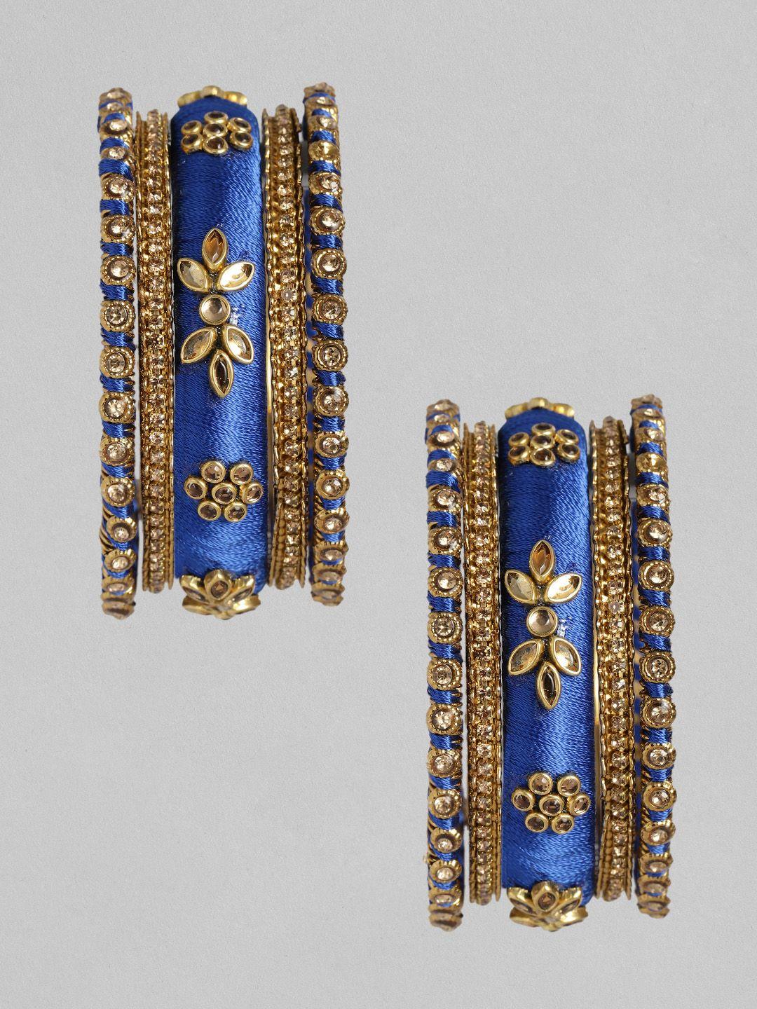 peora women 10pcs gold-plated stone studded silk threaded bangles