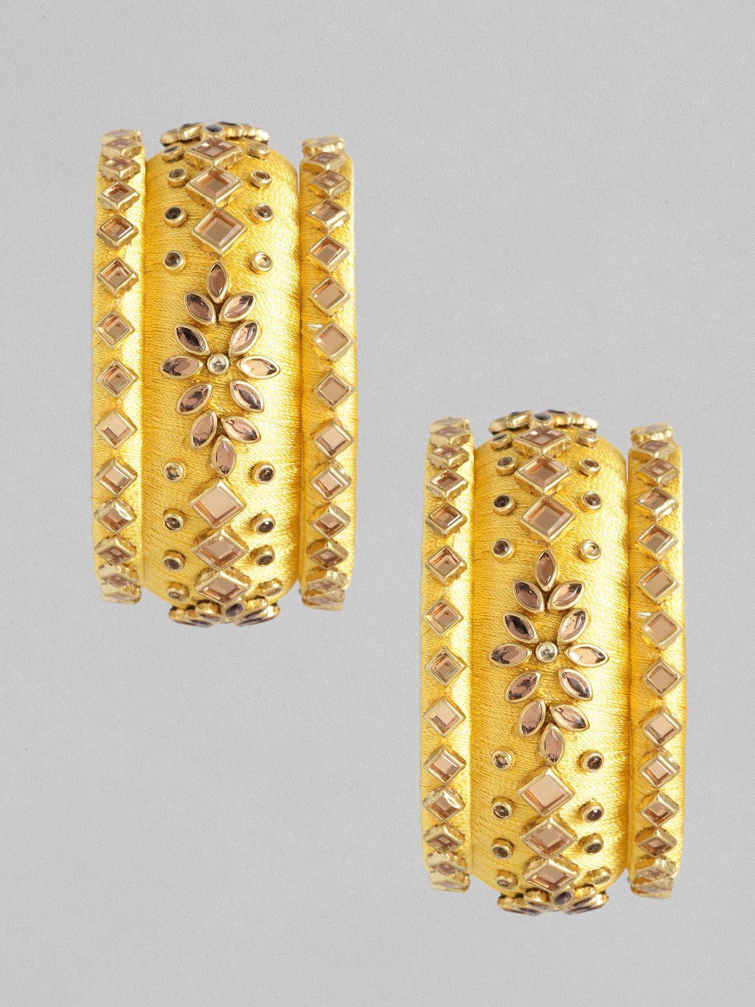 peora women 6pcs gold-plated kundan studded bangles set
