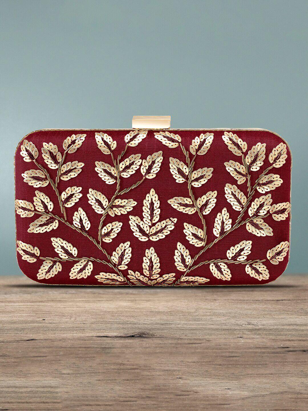 peora women maroon & gold-toned embellished handmade purse clutch
