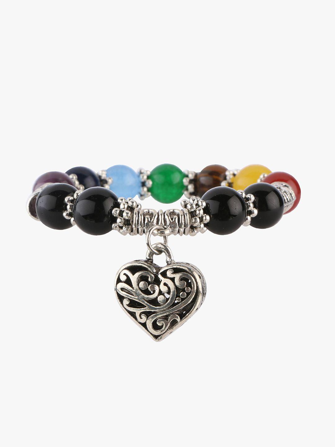 peora women multicoloured alloy silver-plated elasticated bracelet