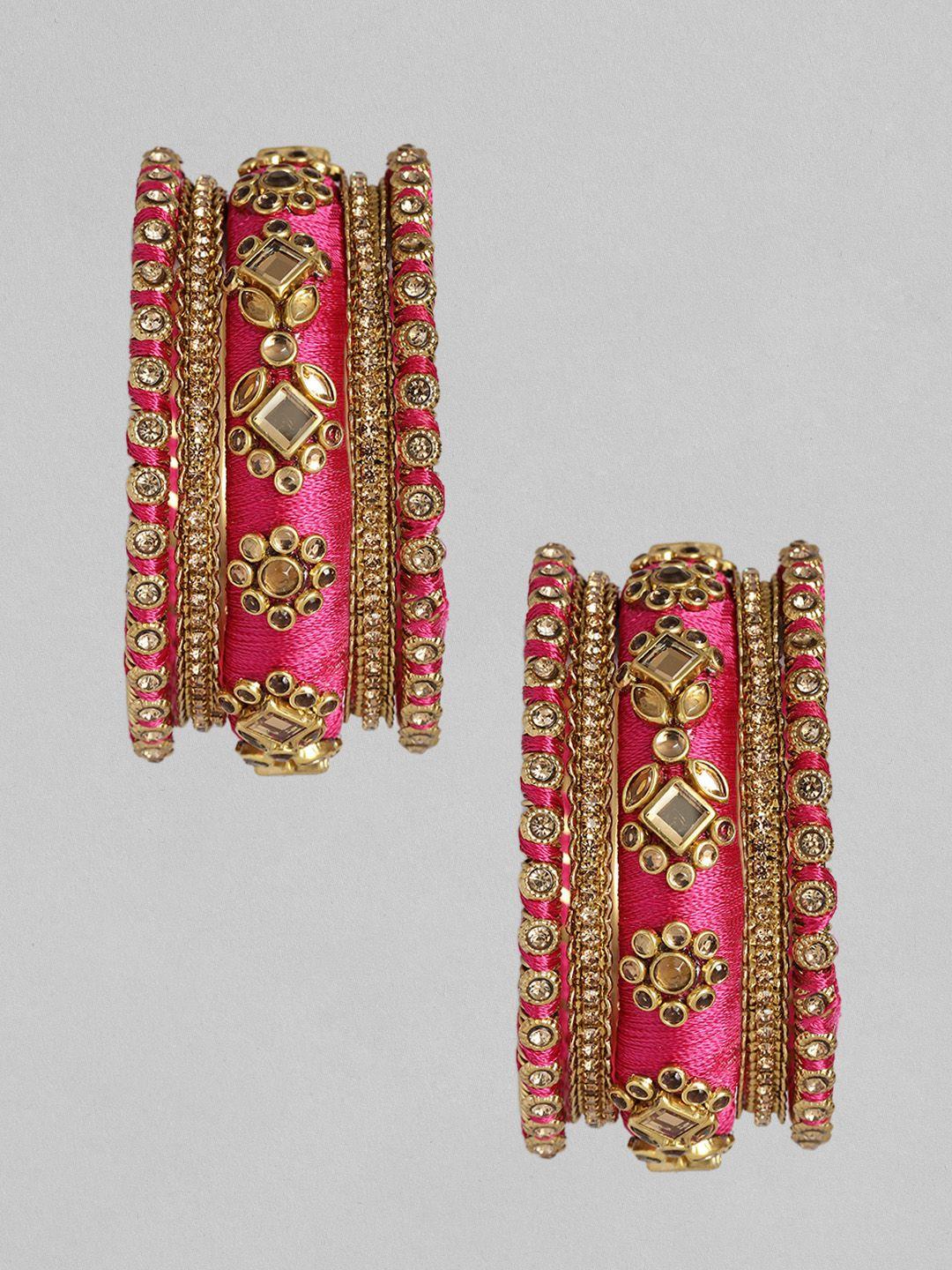 peora women set of 2 kundan studded silk thread bangles