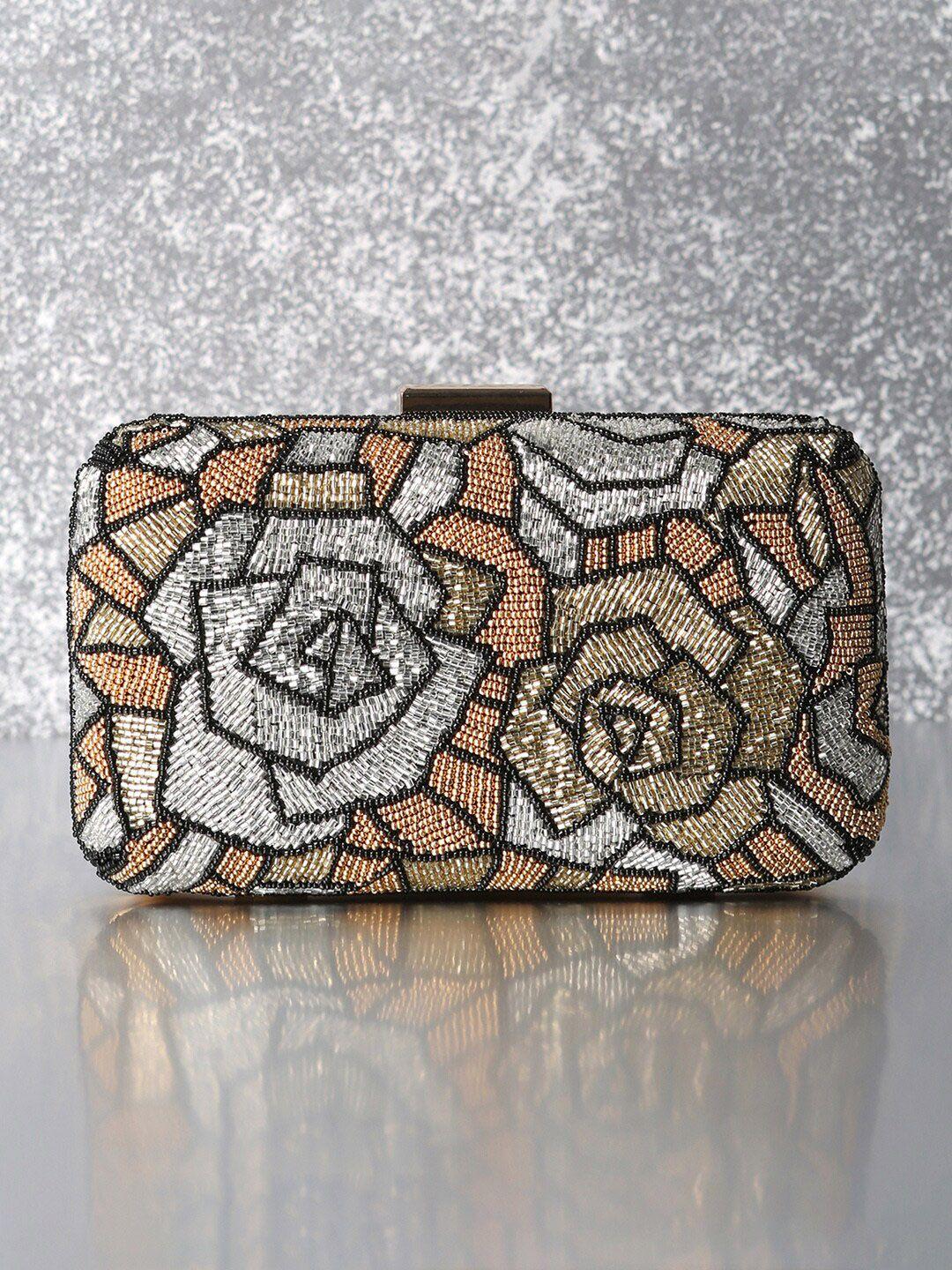 peora women silver-toned & gold-toned embellished purse clutch