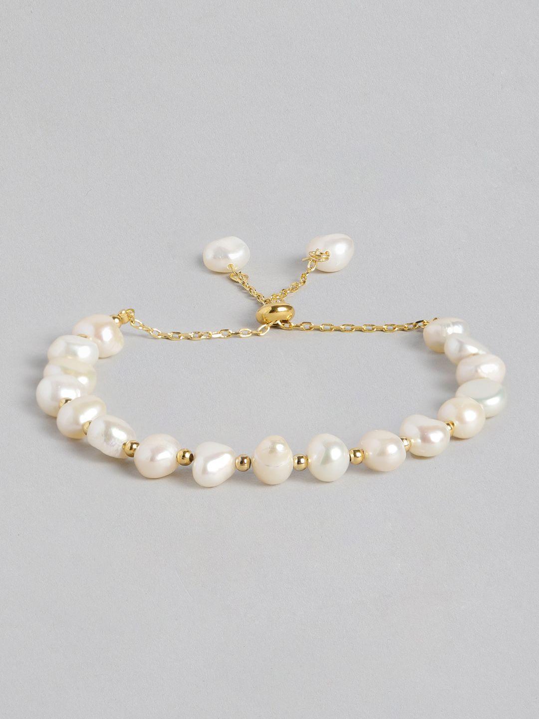 peora women white & gold plated pearls charm bracelet