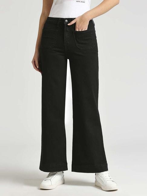 pepe jeans black cotton high rise flared jeans