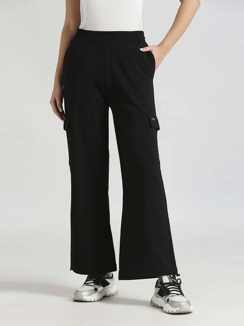pepe jeans black cotton mid rise flared pants
