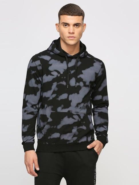 pepe jeans black cotton regular fit camouflage hooded sweatshirt