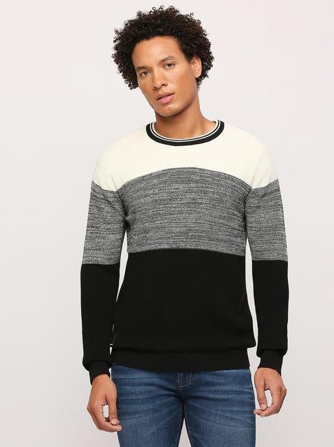 pepe jeans black cotton regular fit colour block sweater