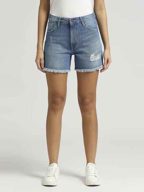 pepe jeans blue cotton distressed shorts