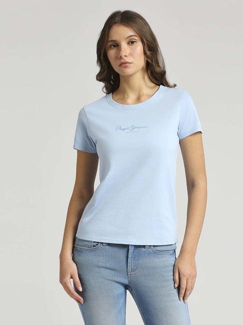 pepe jeans blue cotton logo print t-shirt