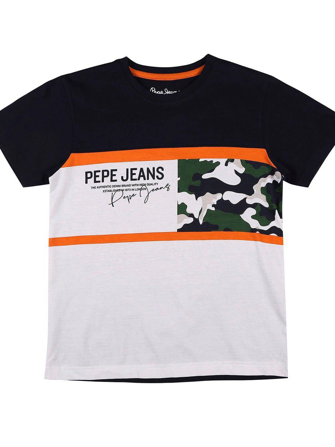 pepe jeans boys black & grey melange colourblocked t-shirt