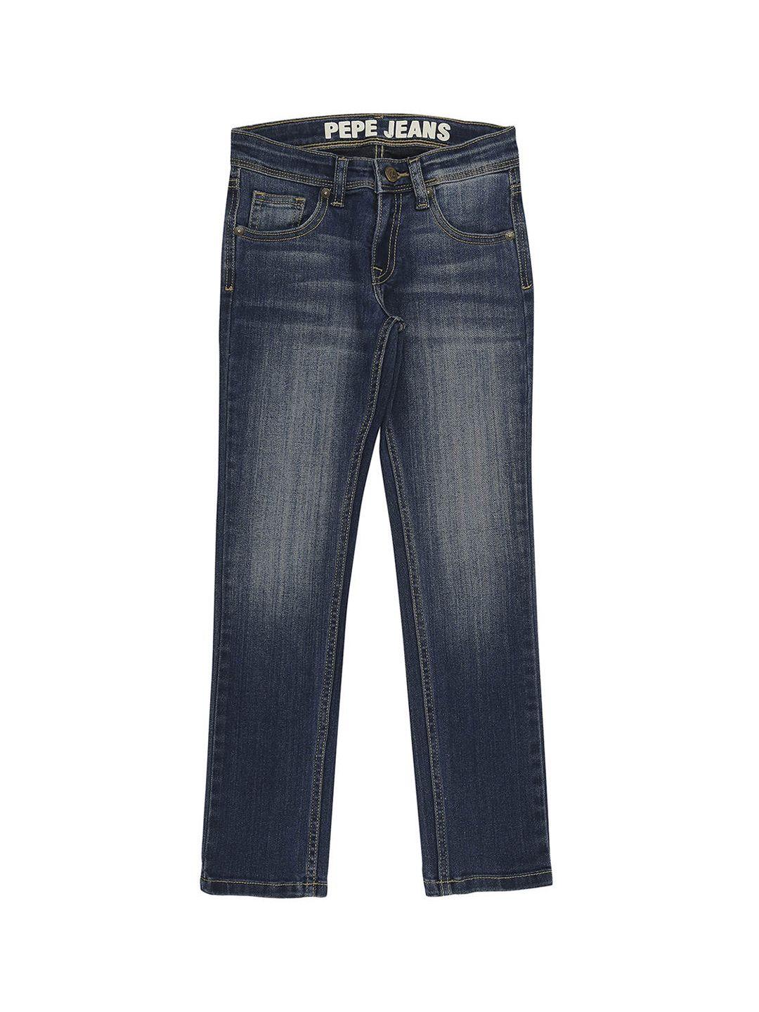 pepe jeans boys blue slim fit light fade stretchable jeans