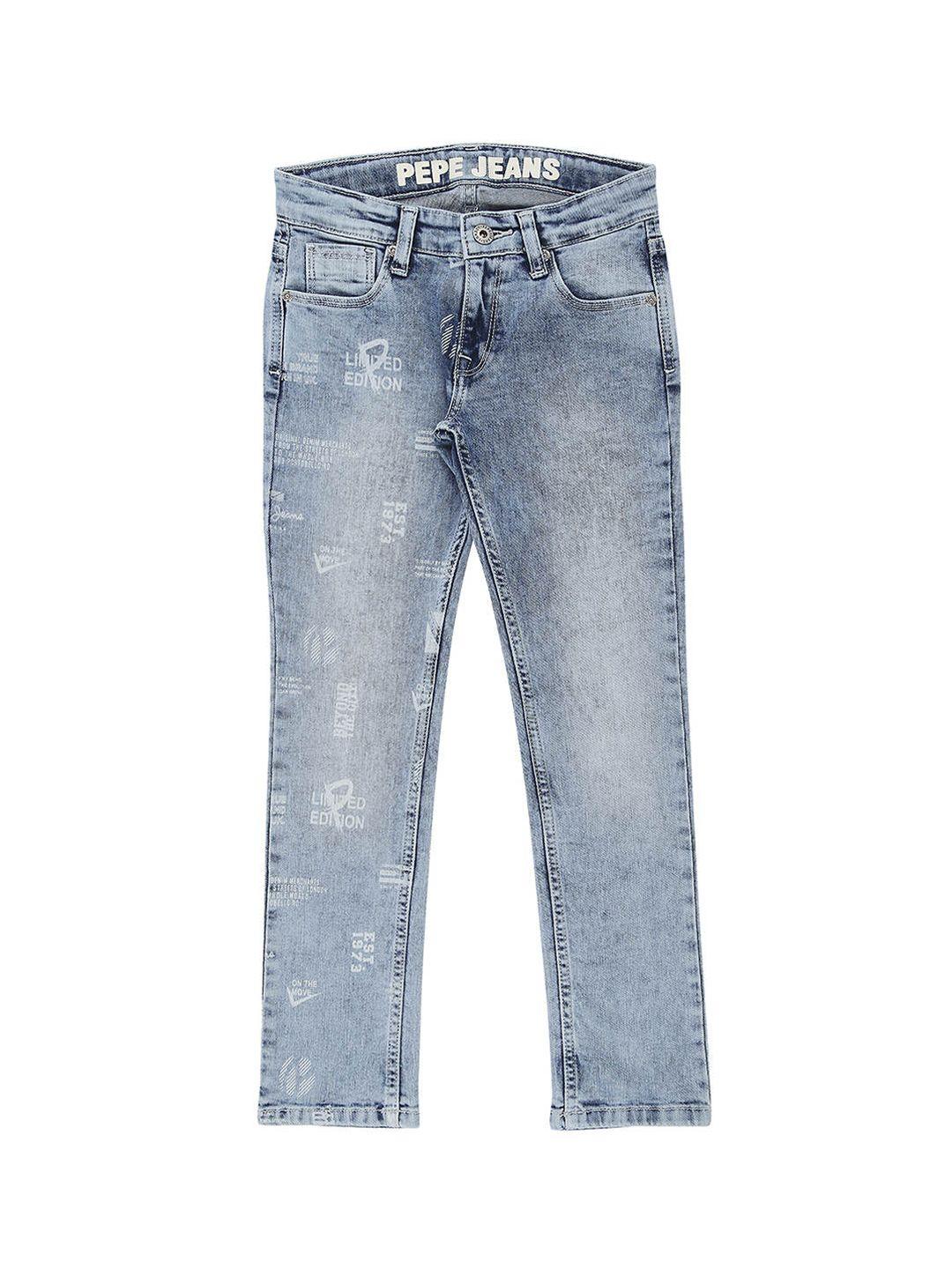 pepe jeans boys blue slim fit mildly distressed heavy fade jeans