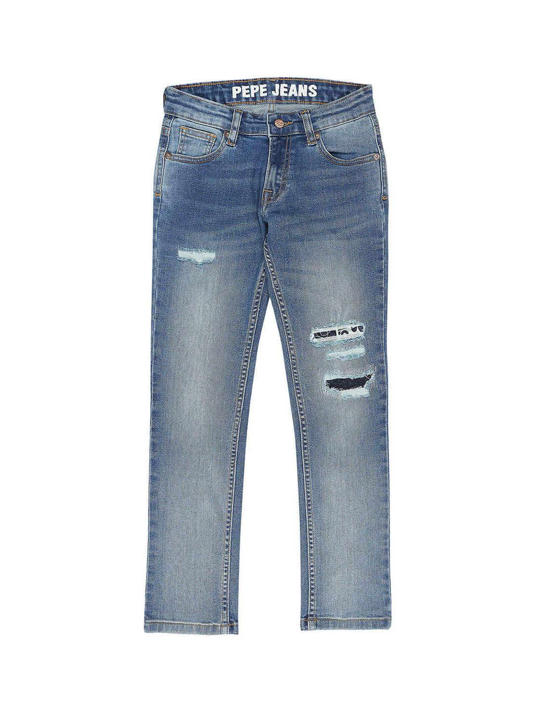 pepe jeans boys blue slim fit mildly distressed light fade jeans