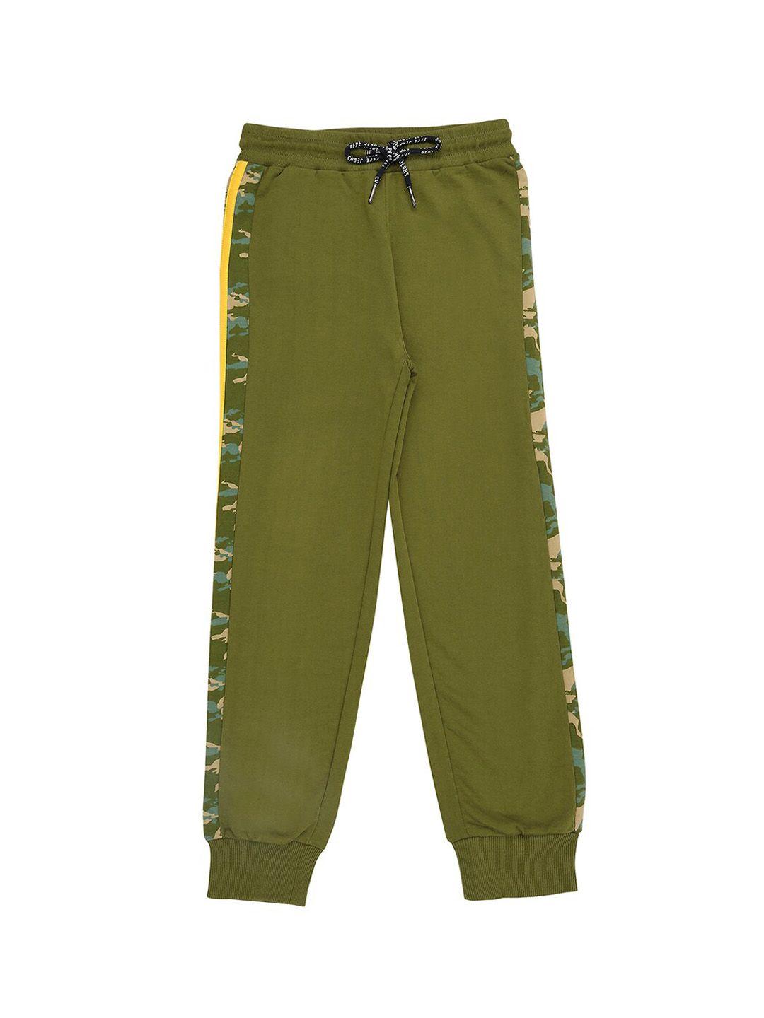pepe jeans boys green solid cotton track pants