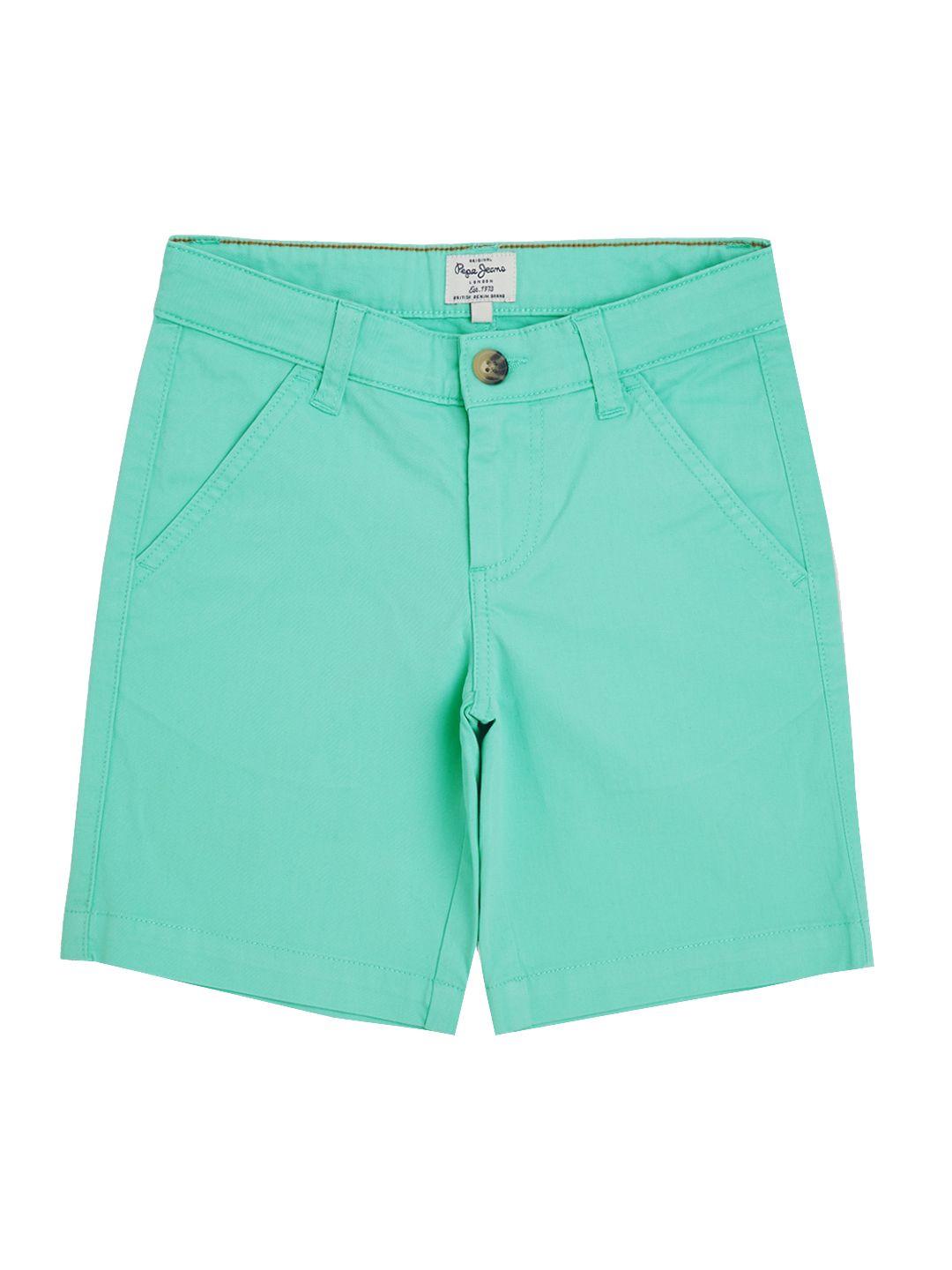 pepe jeans boys mint green solid regular shorts