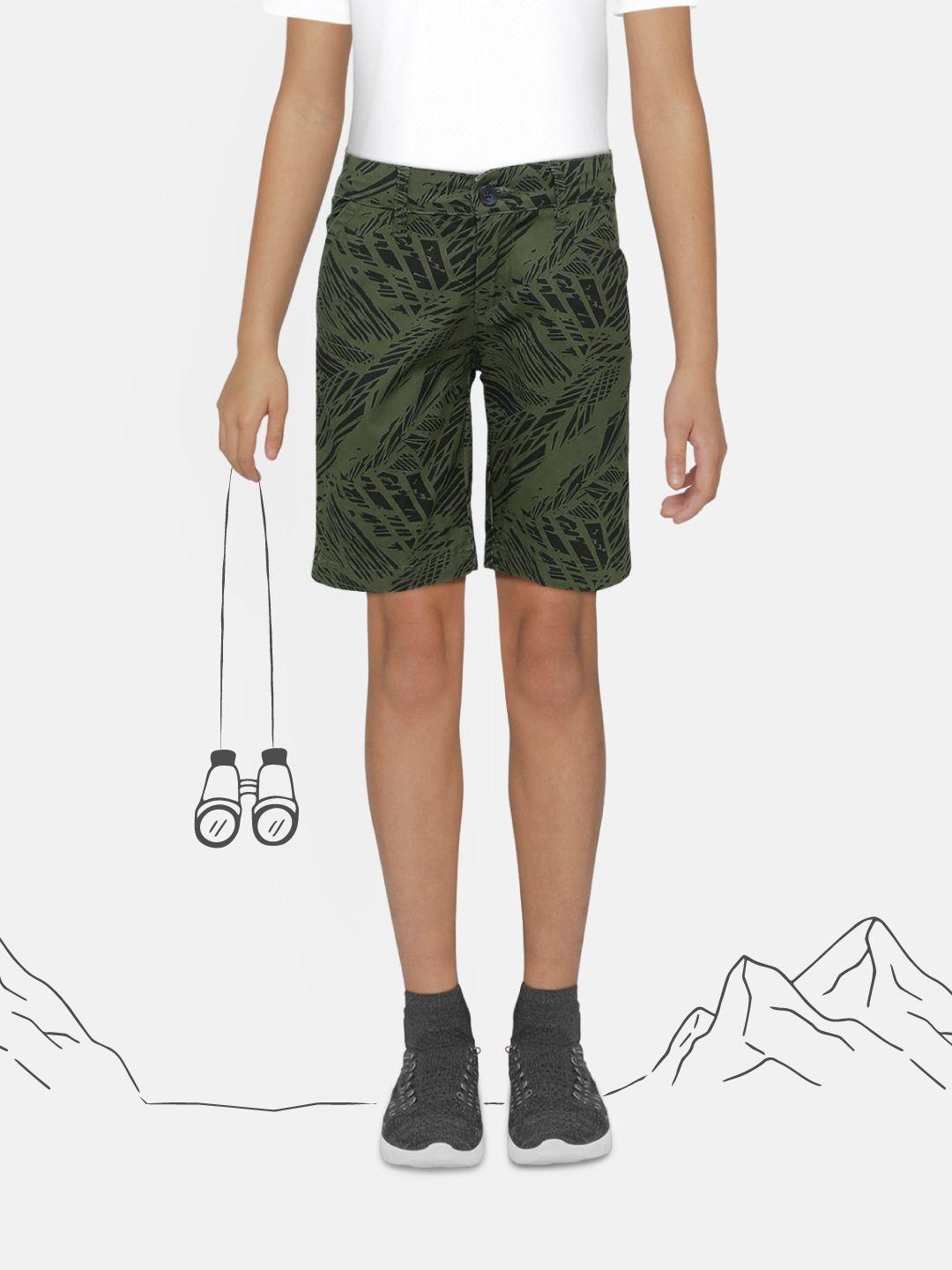 pepe jeans boys olive green printed regular fit shorts