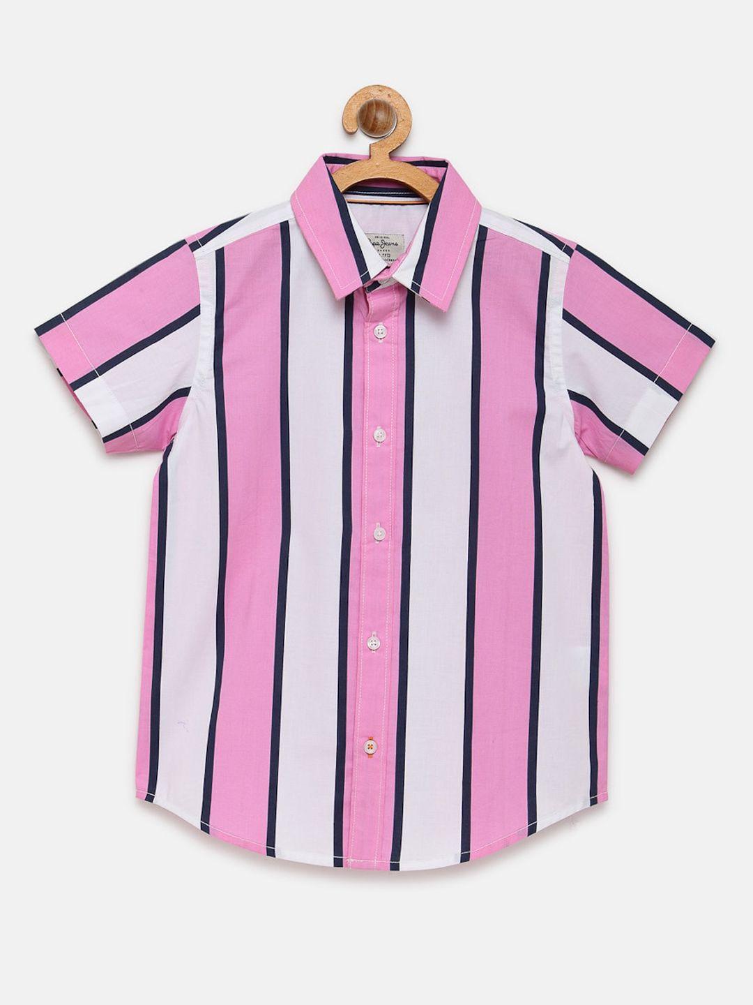 pepe jeans boys pink striped casual shirt