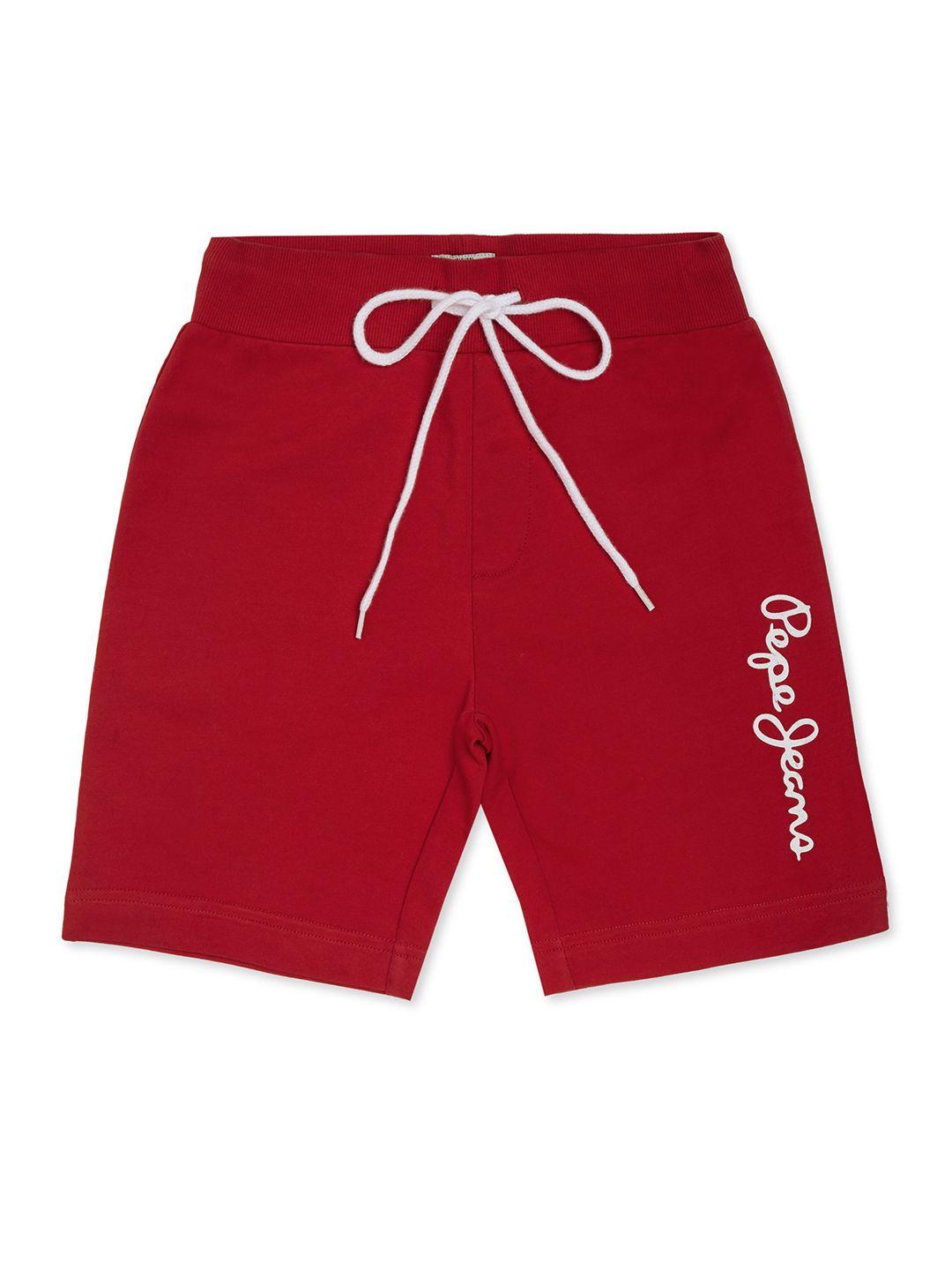 pepe jeans boys red pure cotton shorts