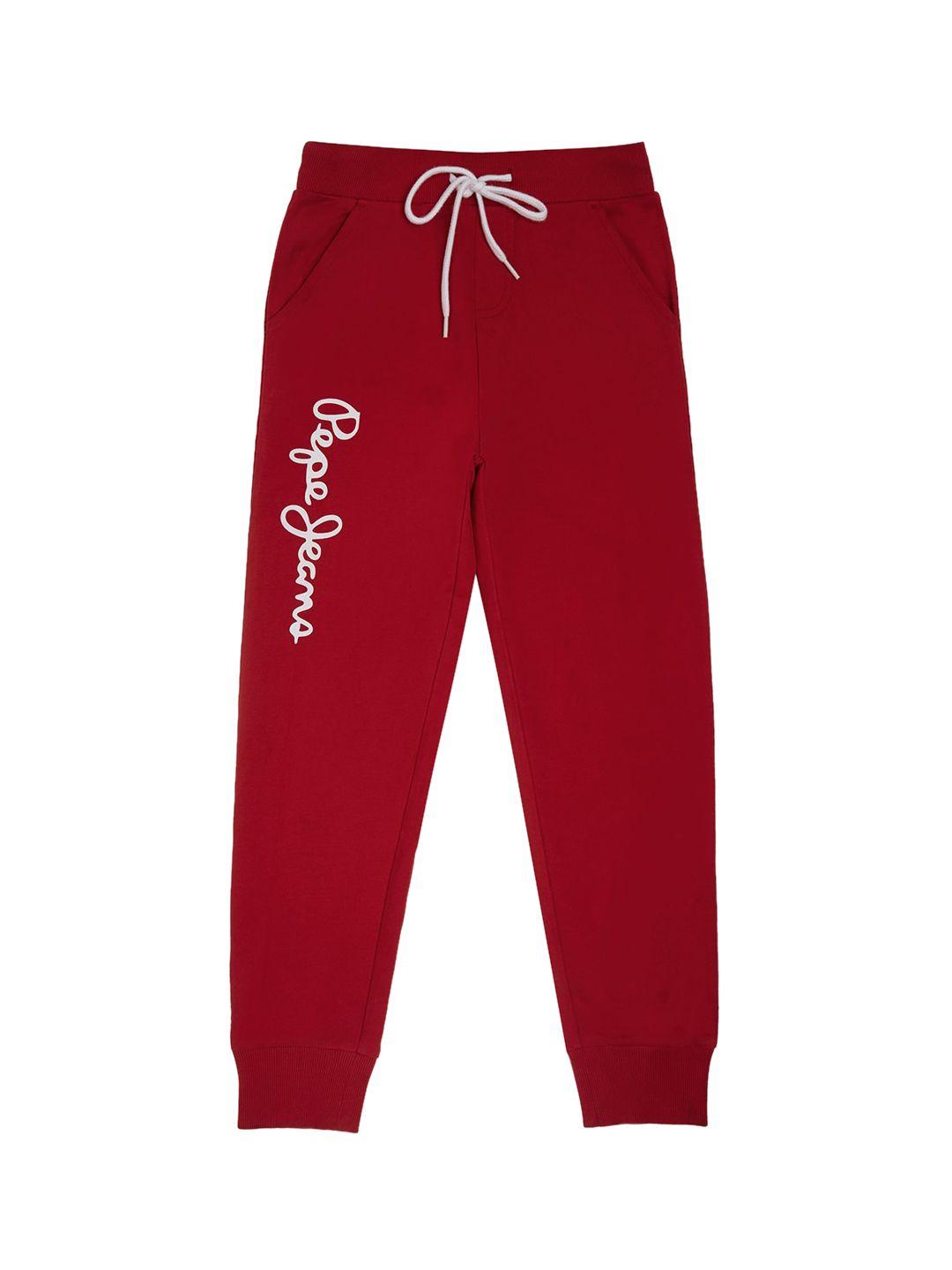 pepe jeans boys red solid pure cotton joggers