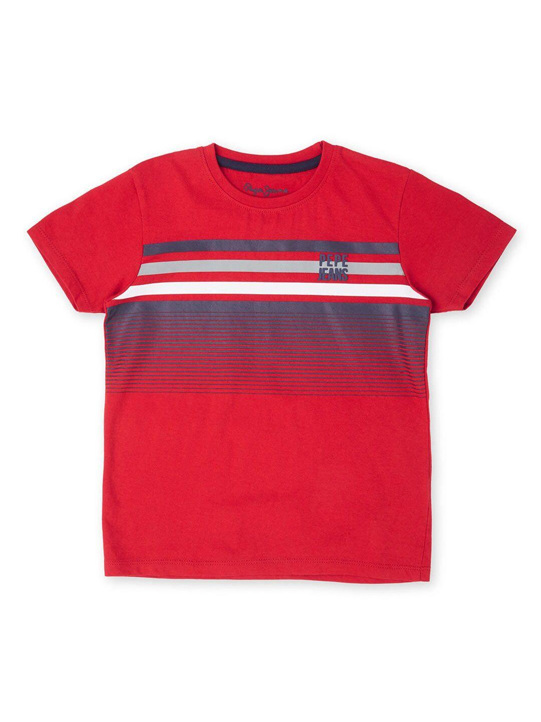 pepe jeans boys red striped applique t-shirt