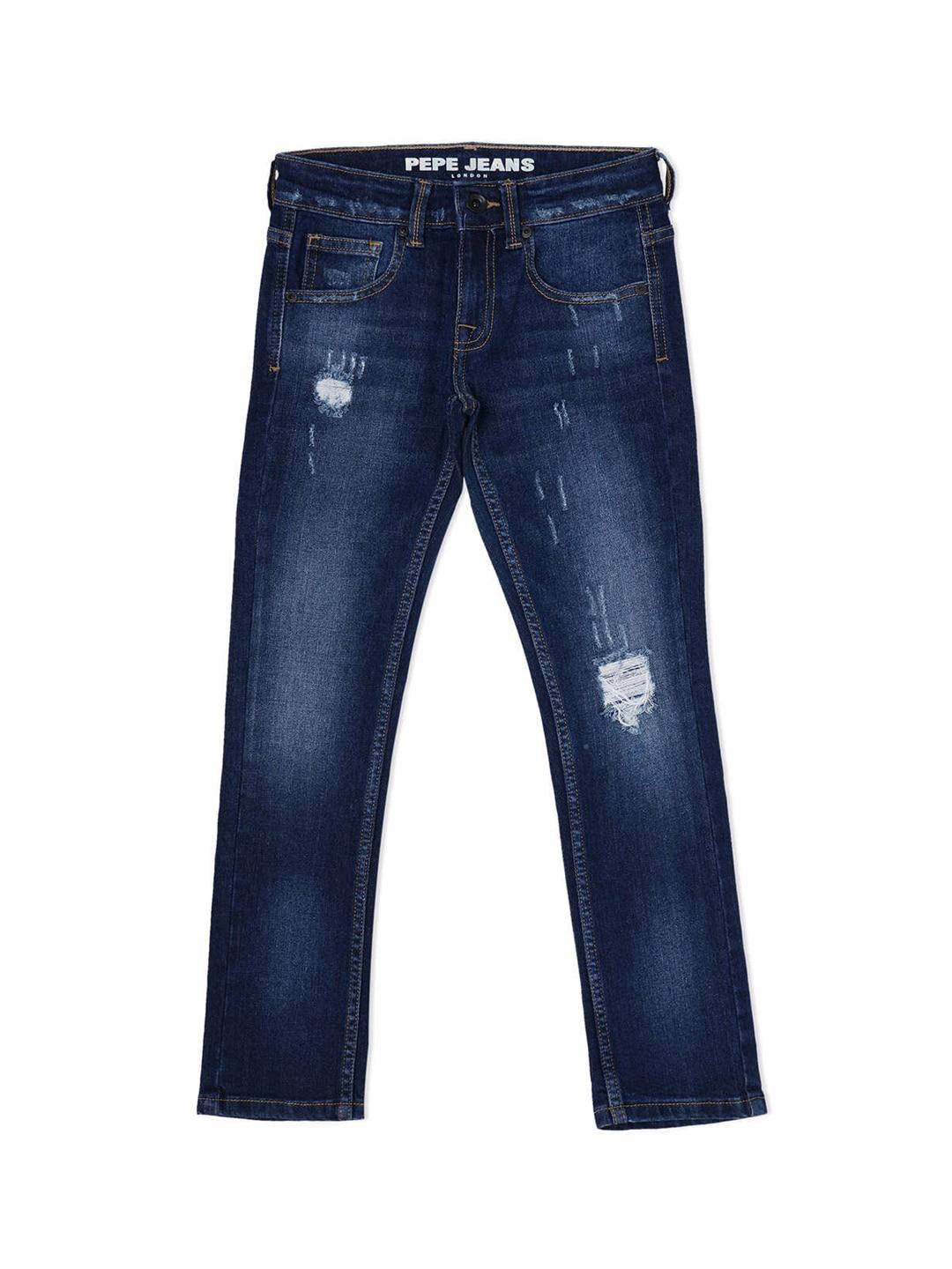 pepe jeans boys slim fit mildly distressed light fade stretchable jeans