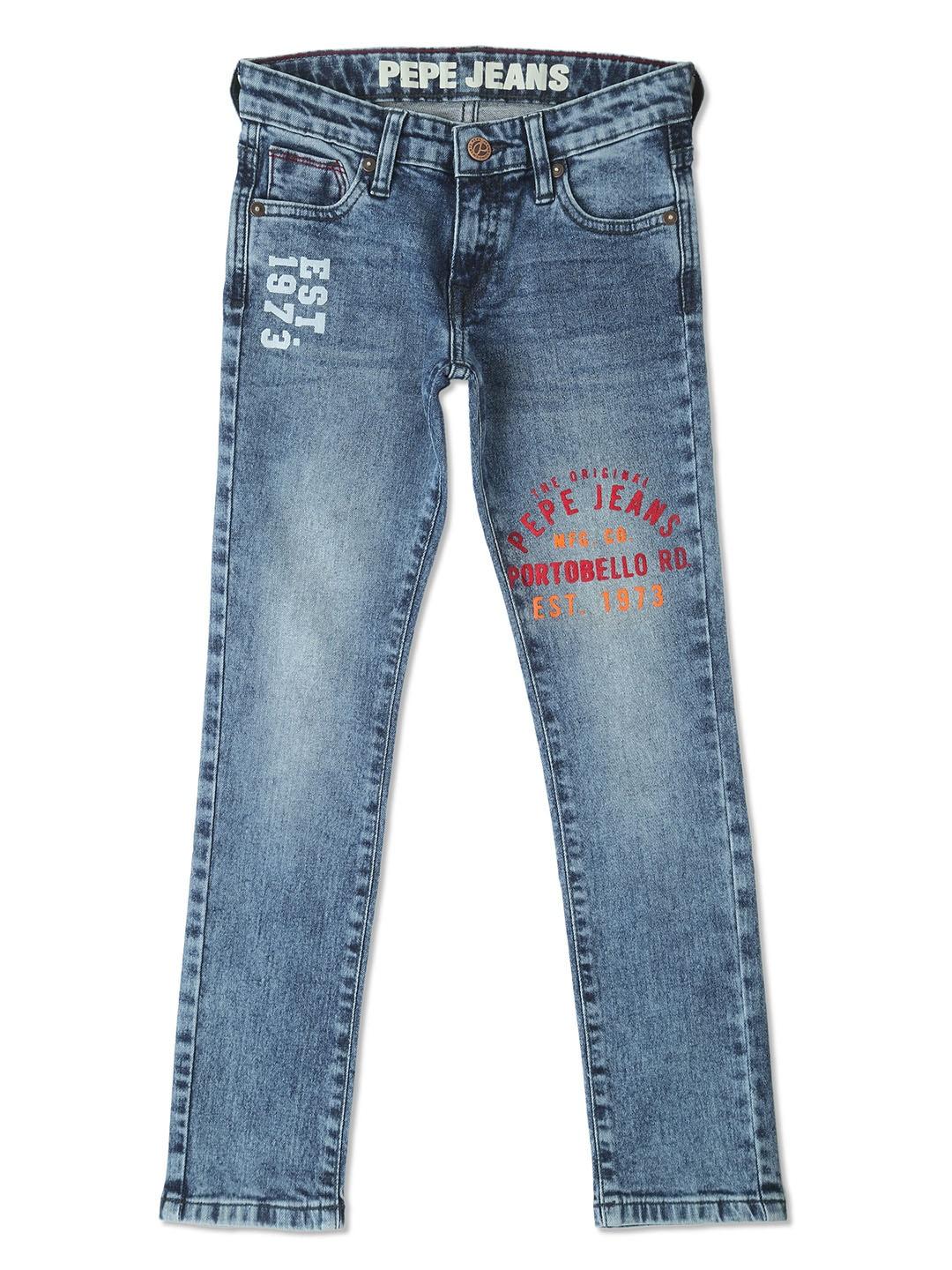 pepe jeans boys slim fit printed stretchable jeans