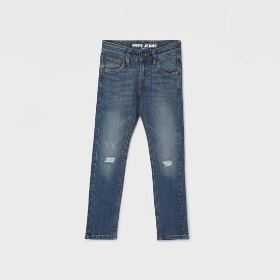 pepe jeans boys washed distressed slim fit jeans