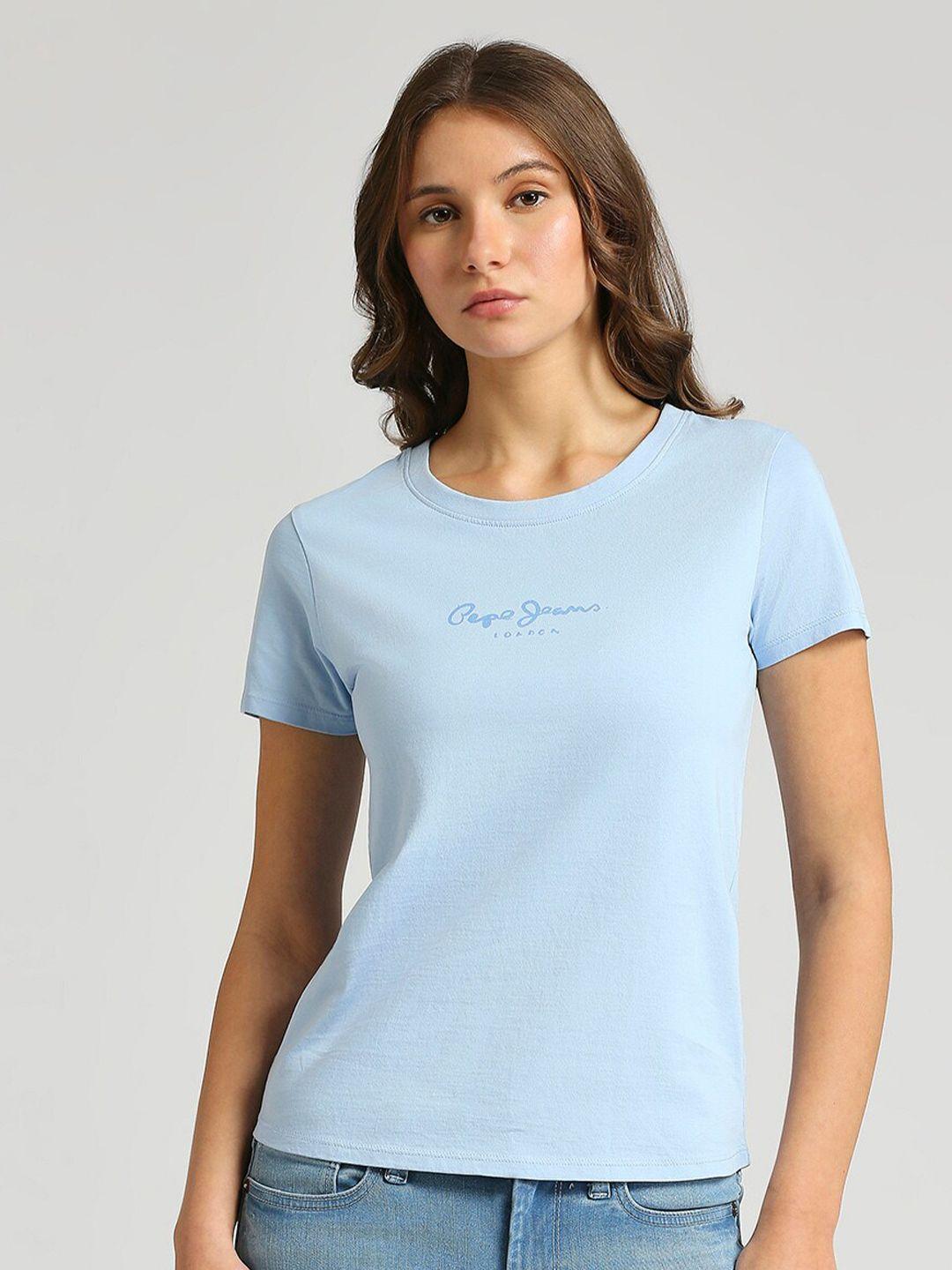 pepe jeans brand logo printed round neck pure cotton t-shirt