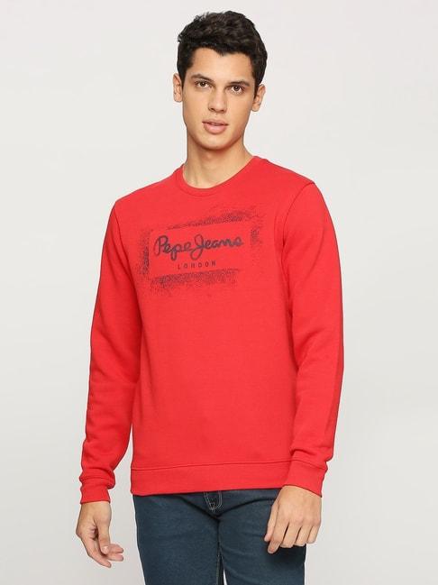 pepe jeans classic red regular fit printed sweatshirt