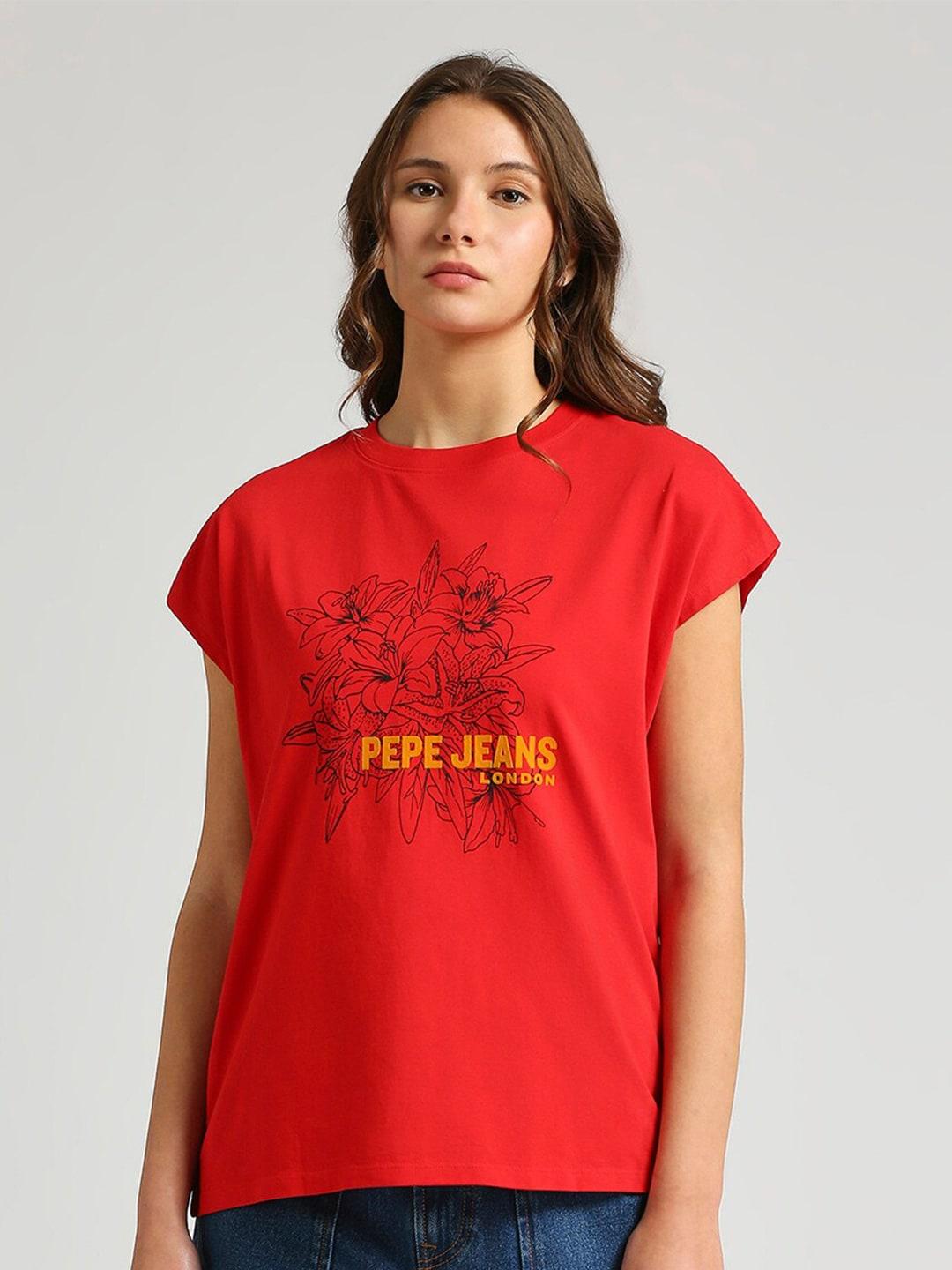 pepe jeans graphic printed extended sleeves pure cotton oversize t-shirt