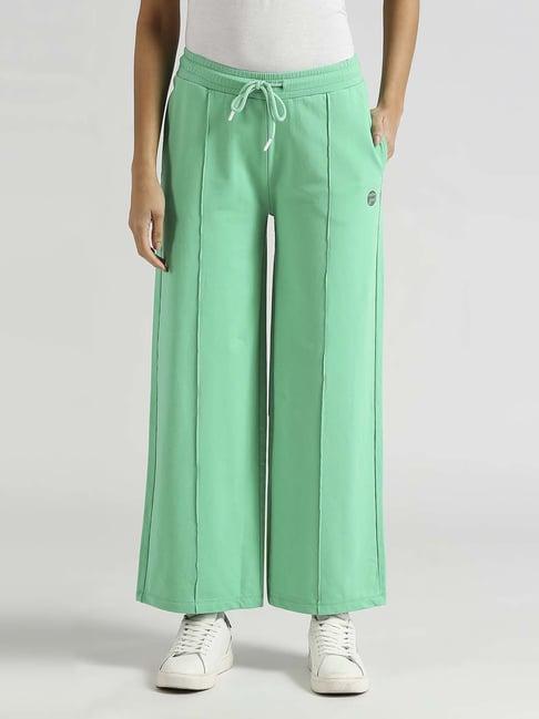 pepe jeans green cotton mid rise flared pants