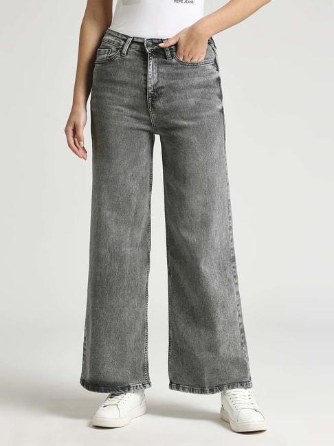 pepe jeans grey cotton high rise flared jeans