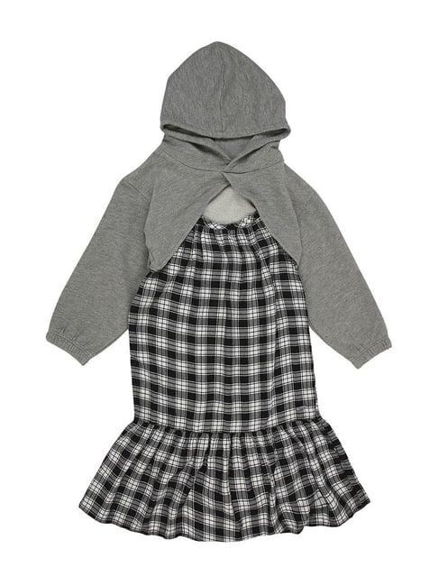 pepe jeans kids black & grey chequered full sleeves dress