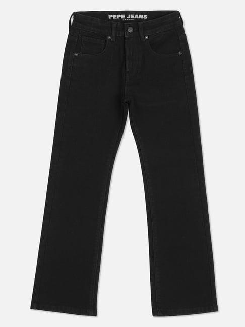 pepe jeans kids black solid bootcut jeans