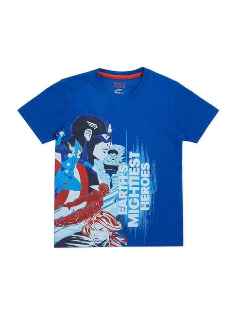 pepe jeans kids blue & red cotton printed tee