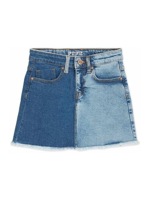 pepe jeans kids blue color block skirt