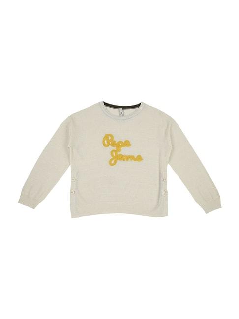 pepe jeans kids grey & yellow embroidered full sleeves sweater