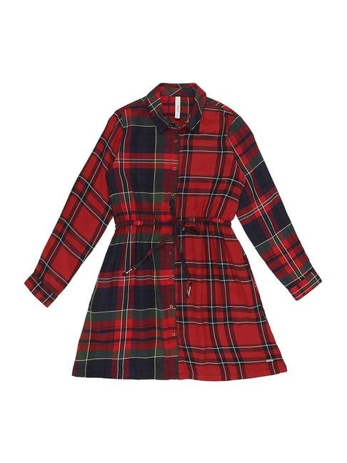 pepe jeans kids red chequered full sleeves dress