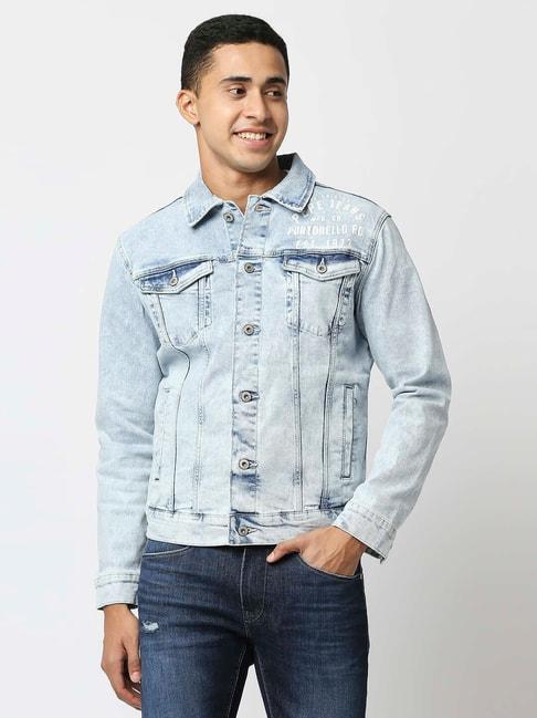 pepe jeans light blue cotton regular fit denim jacket